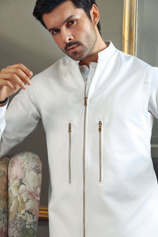 White Yarn-Dyed Cotton Tailored Waistcoat (3-Piece) - Image 3