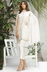 Pearl White Burnout Net & Raw Silk Cape (3-Piece) - Image 2