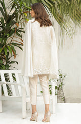 Pearl White Burnout Net & Raw Silk Cape (3-Piece) - Image 5