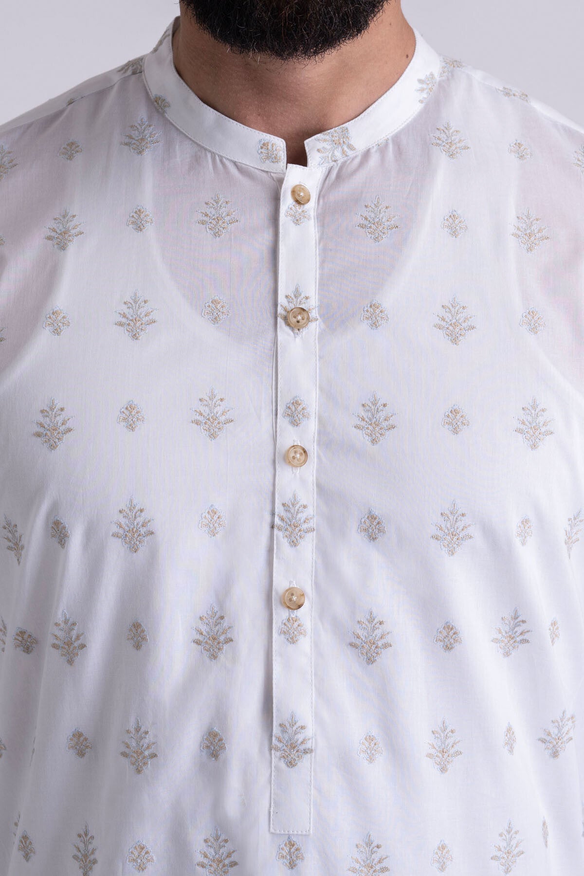 White Embroidered Cotton Kurta (2-Piece) - Image 2