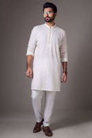 White Embroidered Raw Silk Kurta (2-Piece) - Image 2
