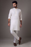 White Embroidered Raw Silk Kurta (2-Piece) - Image 3