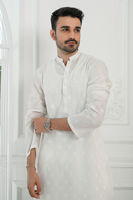 White Schiffli Cotton Embroidered Kurta (2-Piece) - Image 3
