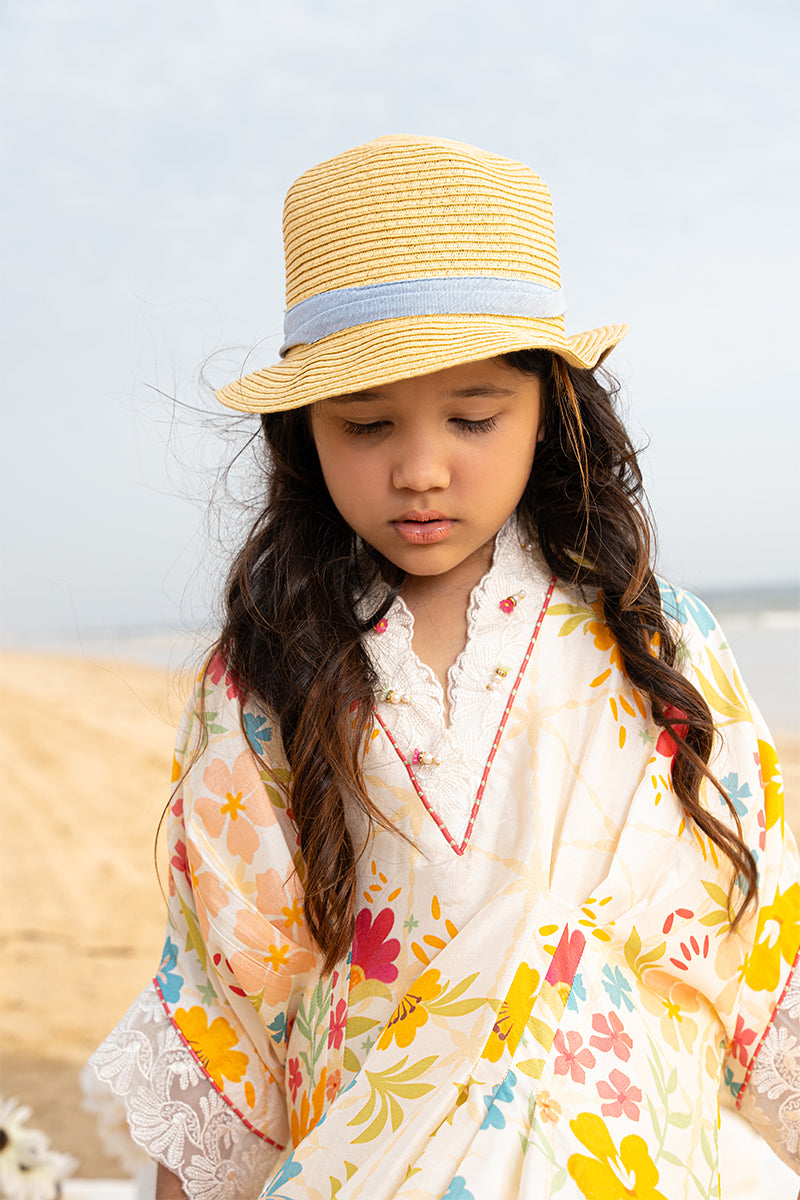 Pakistani White Printed Pure Raw Silk Kaftan (1-Pc) - Image 3