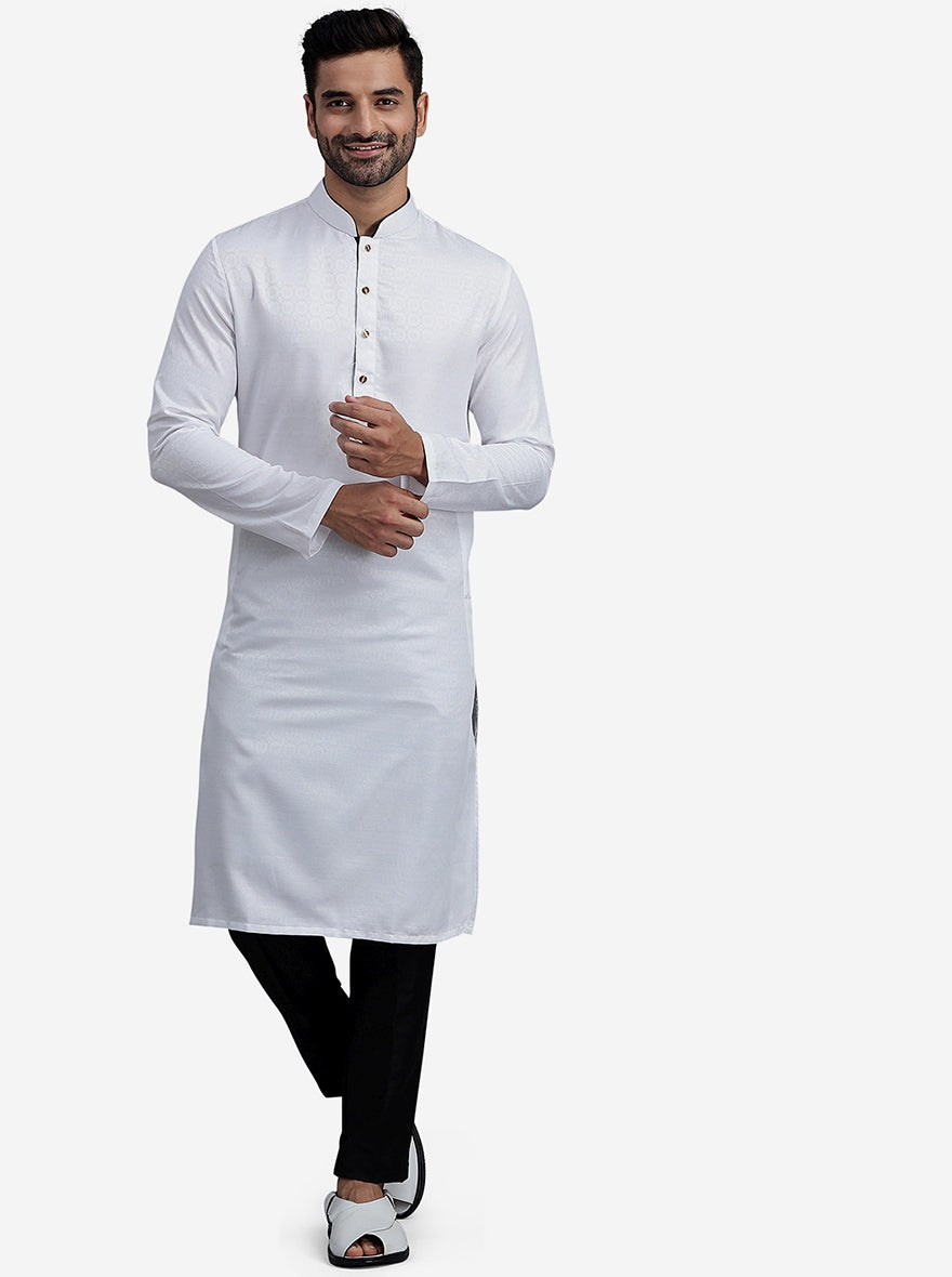 White Cotton Blend Straight-Cut Kurta (2-Piece) - Image 1