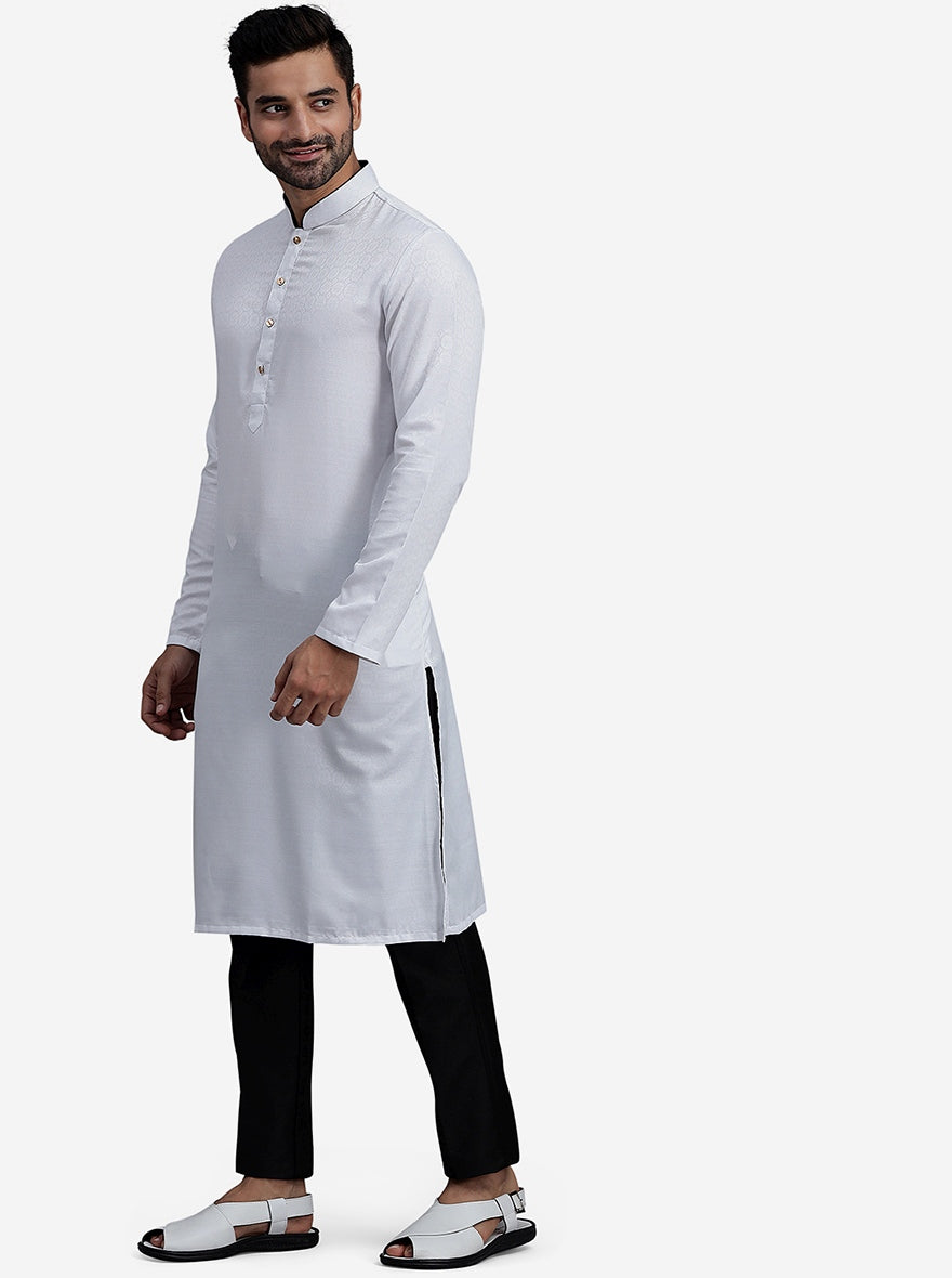 White Cotton Blend Straight-Cut Kurta (2-Piece) - Image 2