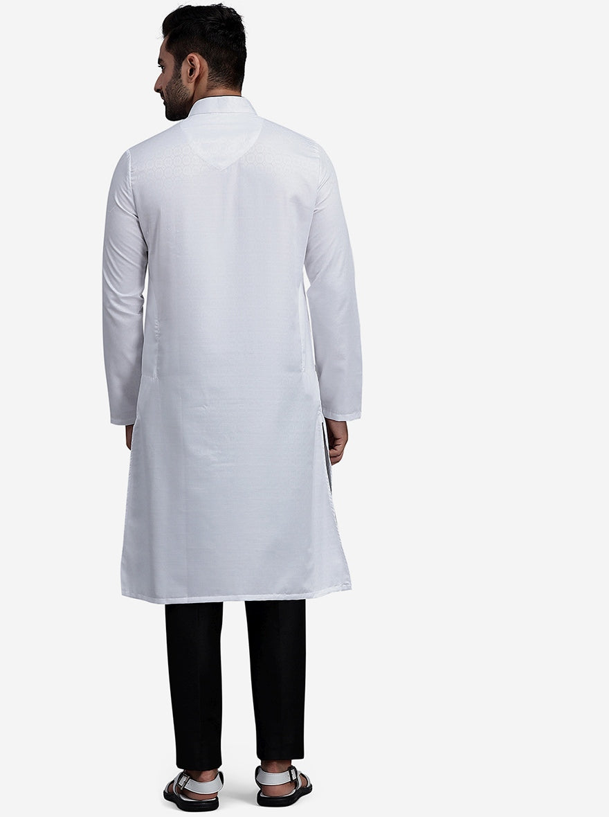 White Cotton Blend Straight-Cut Kurta (2-Piece) - Image 3