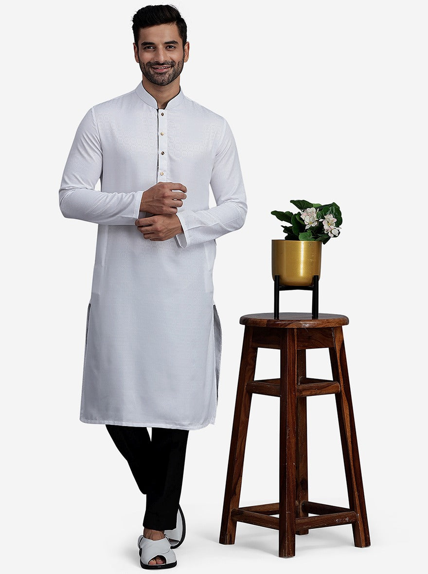 White Cotton Blend Straight-Cut Kurta (2-Piece) - Image 4