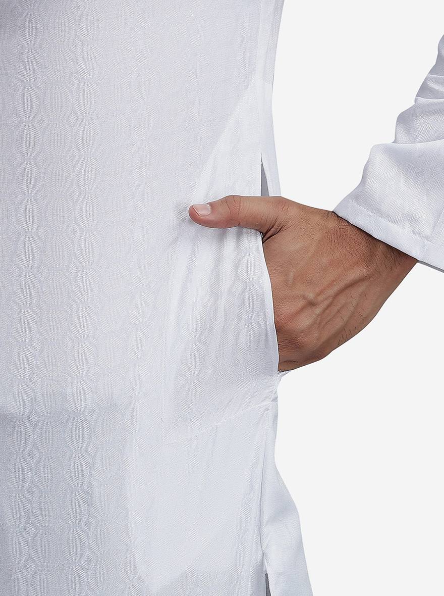 White Cotton Blend Straight-Cut Kurta (2-Piece) - Image 5