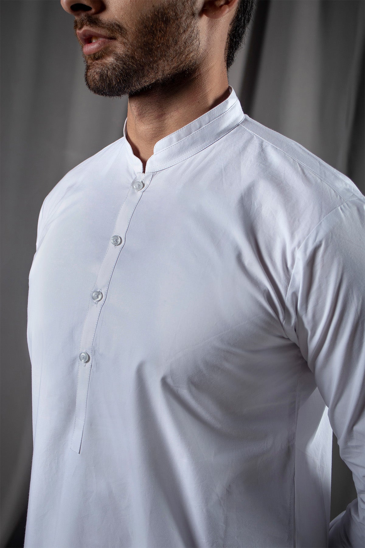 White Cotton Contemporary Kurta Trouser Set (2-Piece) - Image 1