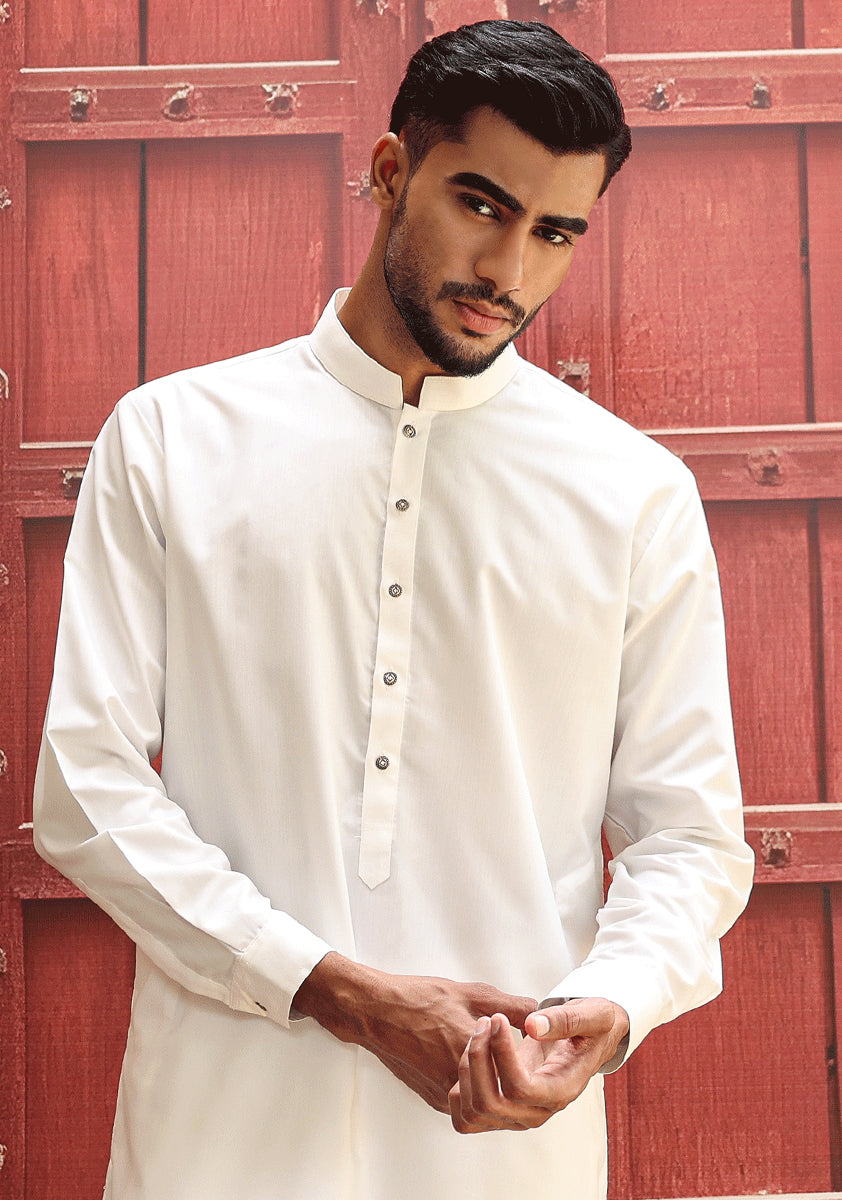 White Poly Viscose Slim Fit Kurta Pajama (2-Piece) - Image 3