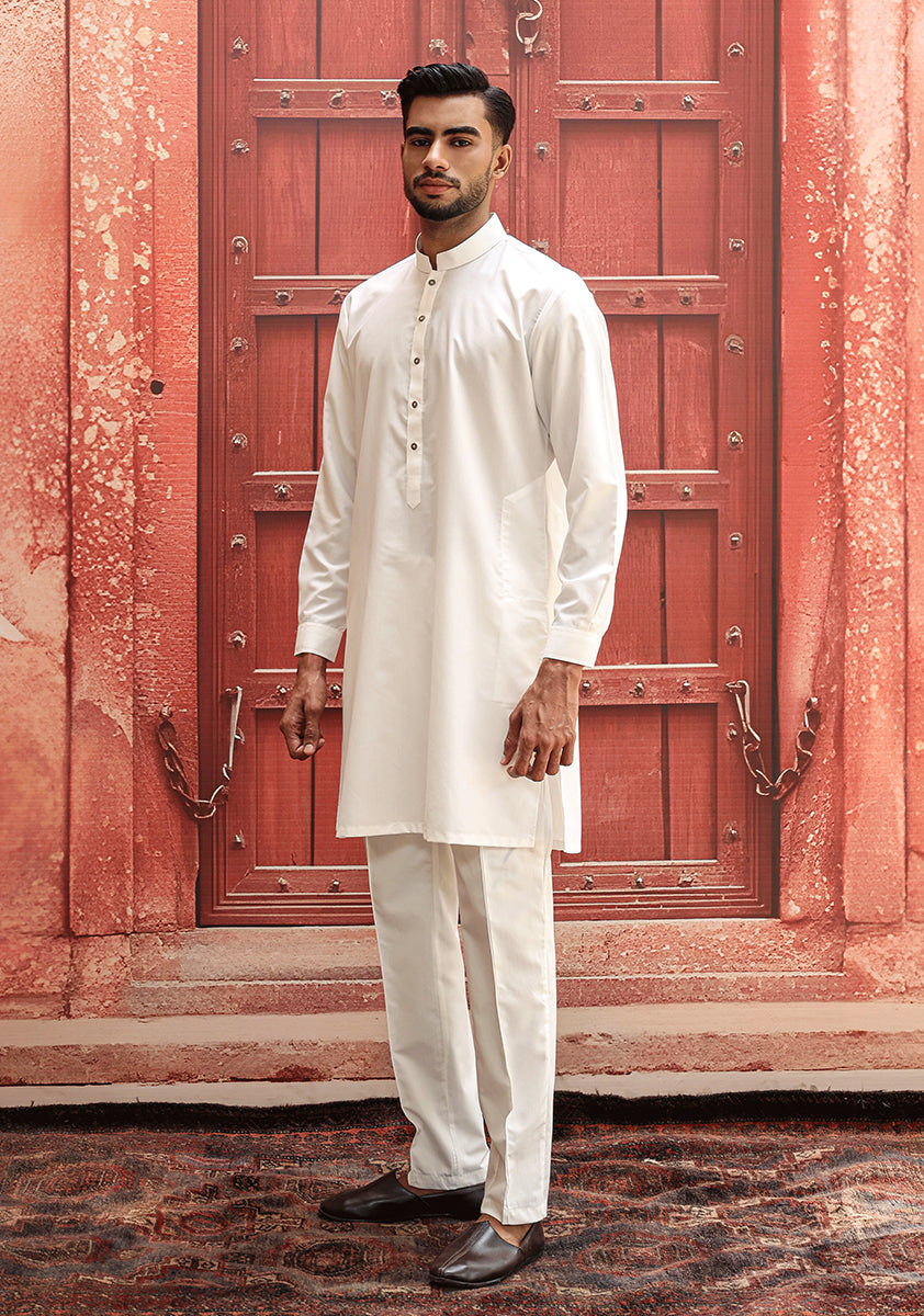 White Poly Viscose Slim Fit Kurta Pajama (2-Piece) - Image 4