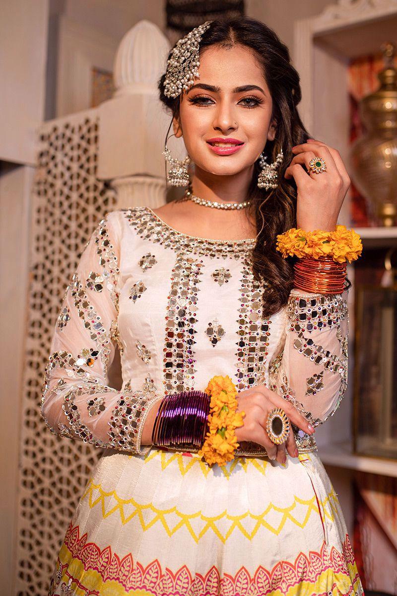 White Sheesha Organza Top & Multicolour Silk Lehenga (3-Piece) - Image 4