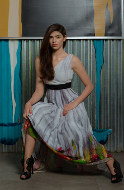 White Marble-Print Georgette Chiffon Maxi Dress (1-Pc) - Image 1