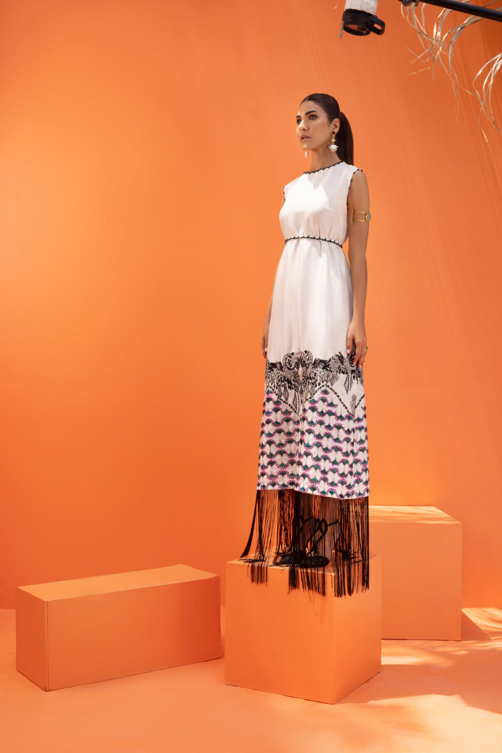 Pearl White Hand-Embellished Crepe Maxi Dress (1-Pc) - Image 2