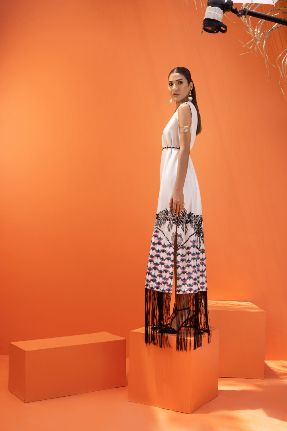 Pearl White Hand-Embellished Crepe Maxi Dress (1-Pc) - Image 3