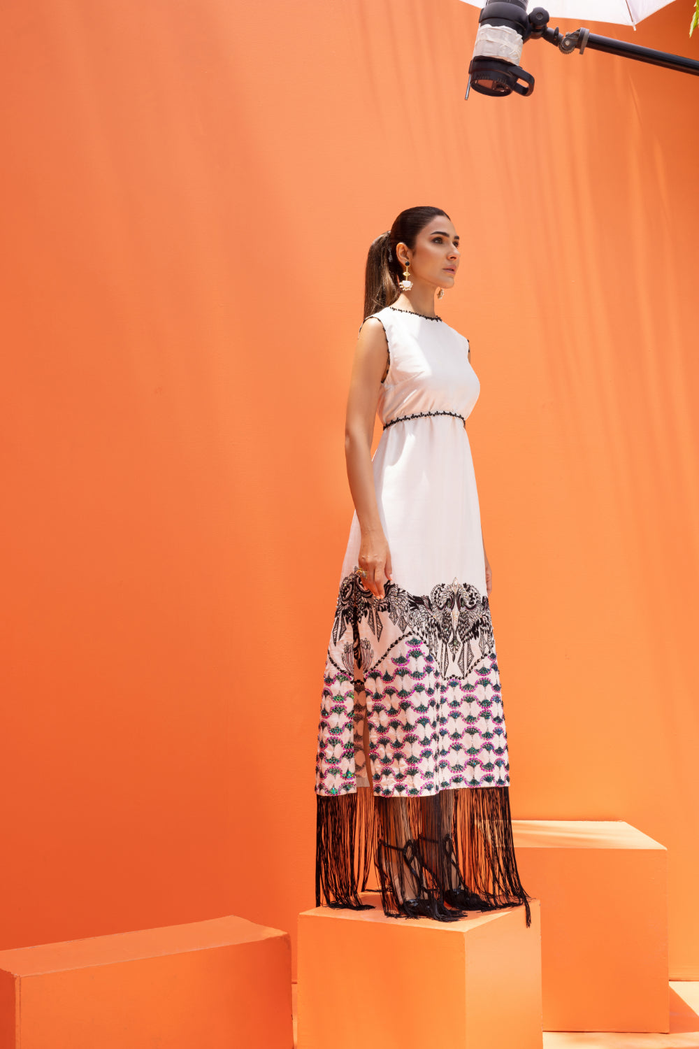 Pearl White Hand-Embellished Crepe Maxi Dress (1-Pc) - Image 4