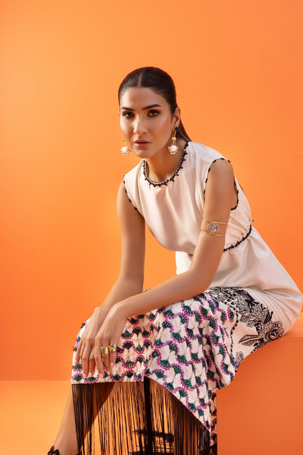 Pearl White Hand-Embellished Crepe Maxi Dress (1-Pc) - Image 5