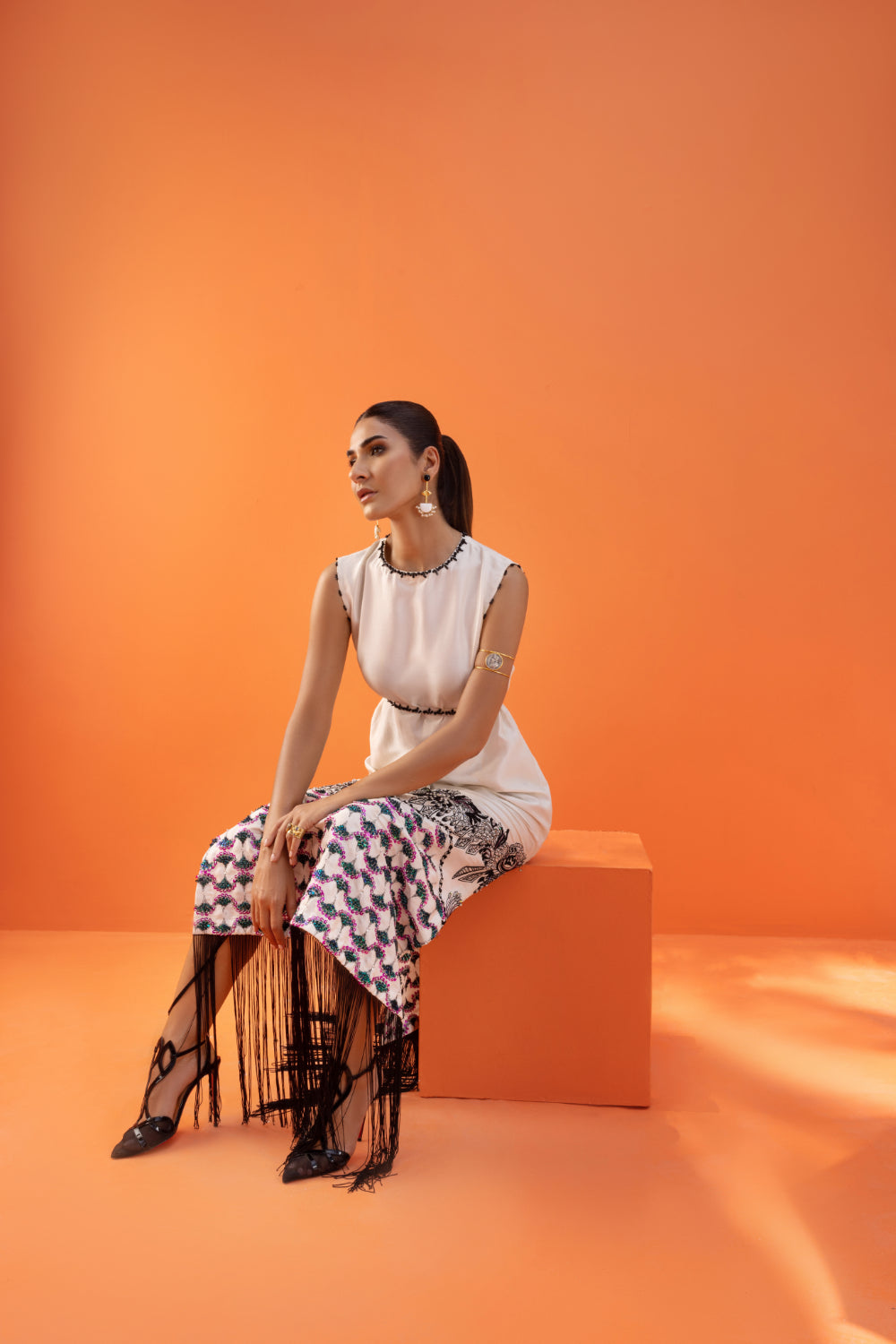 Pearl White Hand-Embellished Crepe Maxi Dress (1-Pc) - Image 6