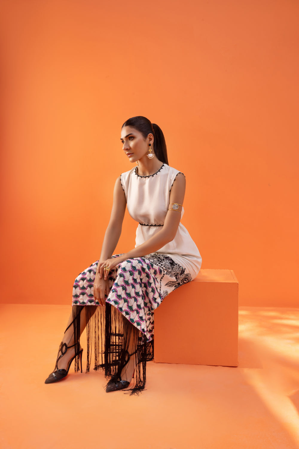 Pearl White Hand-Embellished Crepe Maxi Dress (1-Pc) - Image 7