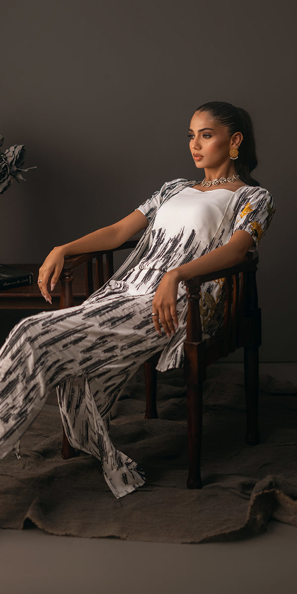 White Printed Georgette Sarong Maxi Dress (2-Piece) - Image 3