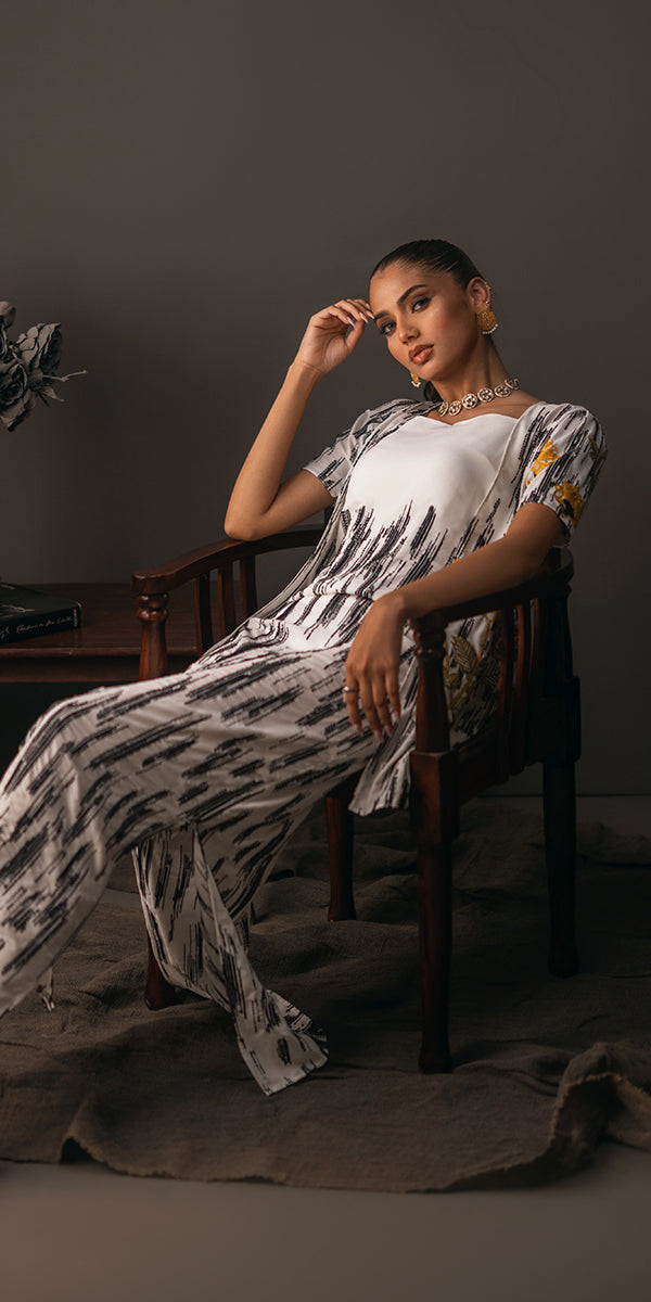 White Printed Georgette Sarong Maxi Dress (2-Piece) - Image 4