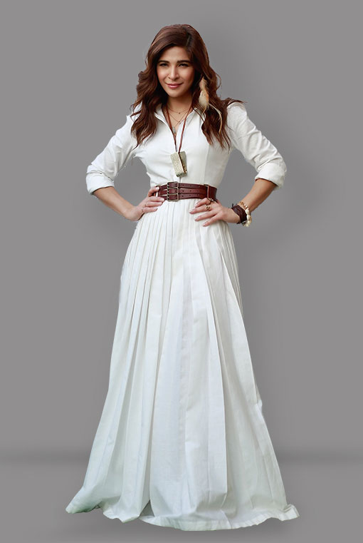 Pakistani White Pleated Irish Cotton Shirt Dress (1-Pc) - Image 1