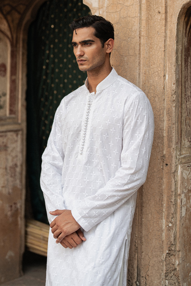 White Chikankari Embroidered Cotton Kurta (2-Piece) - Image 6