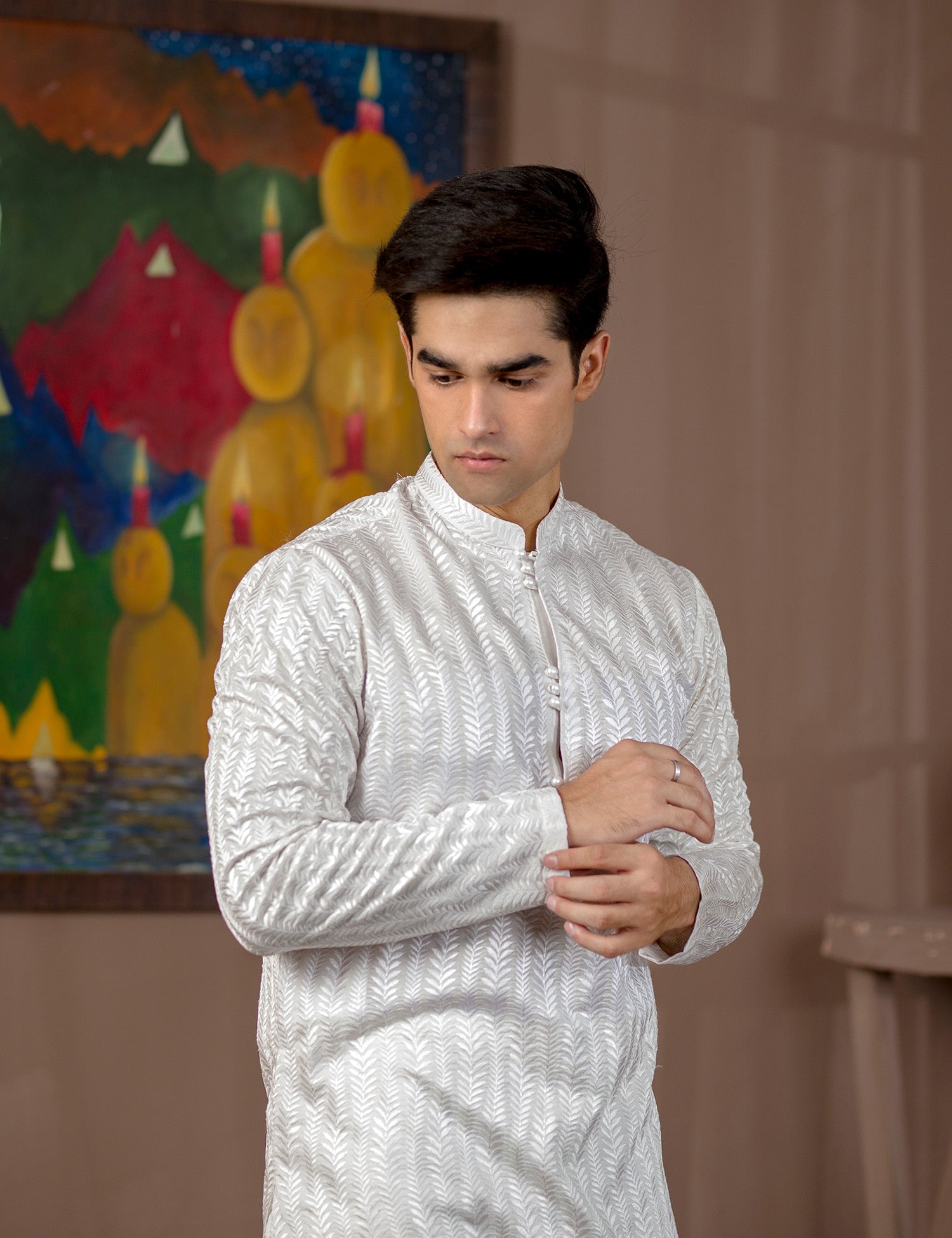 White Embroidered Cotton Kurta Set (2-Piece) - Image 3