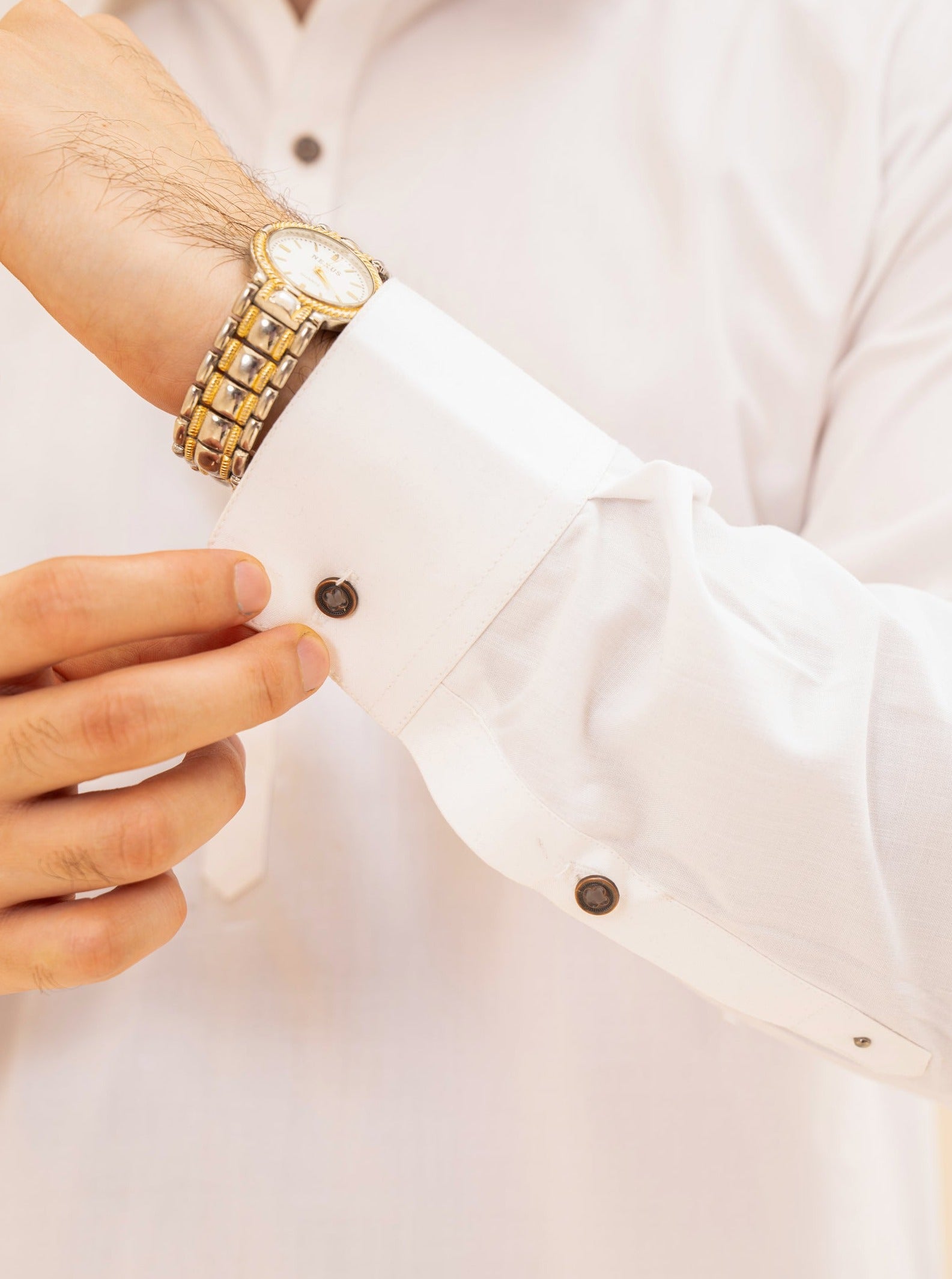 Off White Blended Fabric French Collar Kameez Shalwar (2-Piece) - Image 7