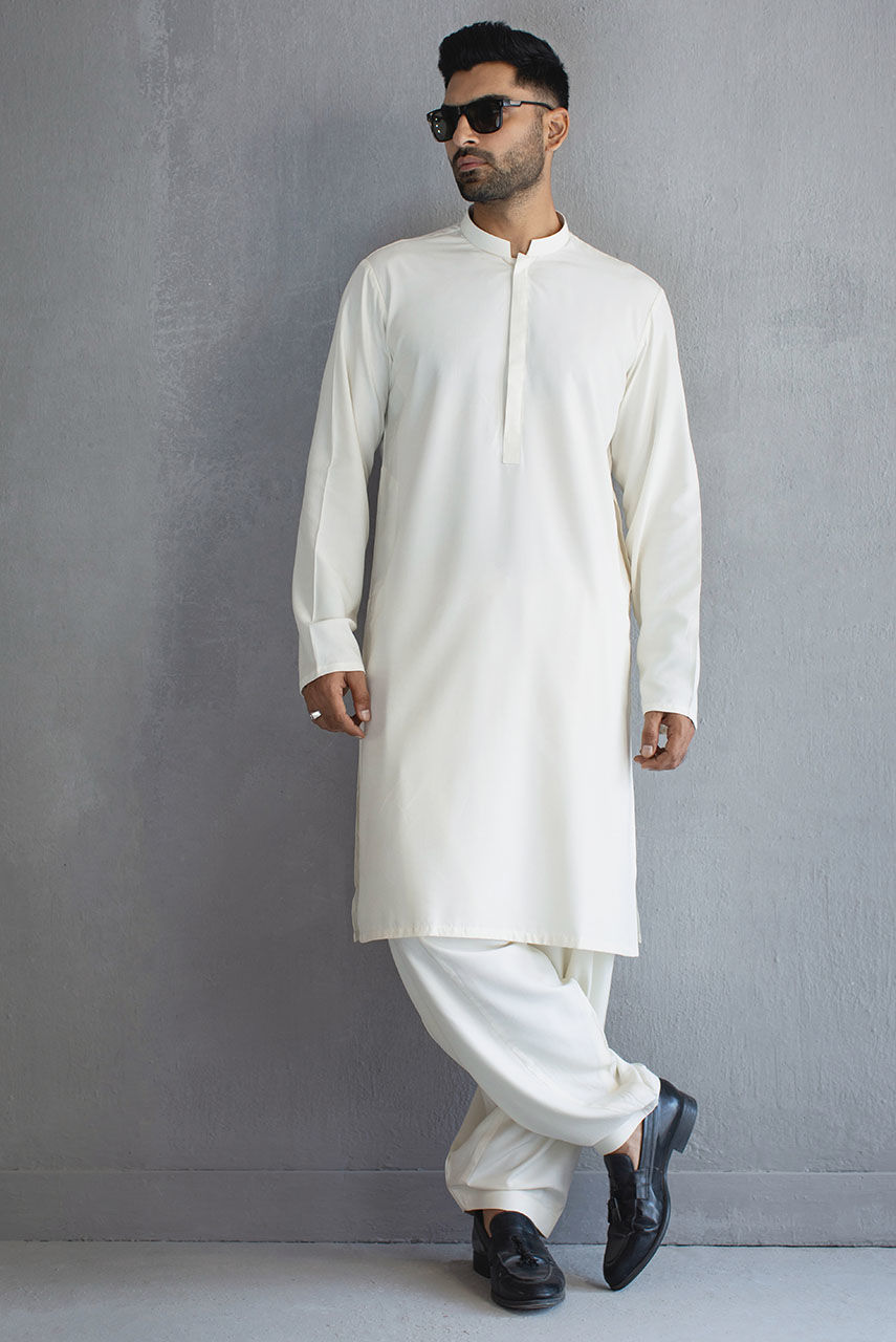 White Boski Kurta Shalwar (2-Piece) - Image 1