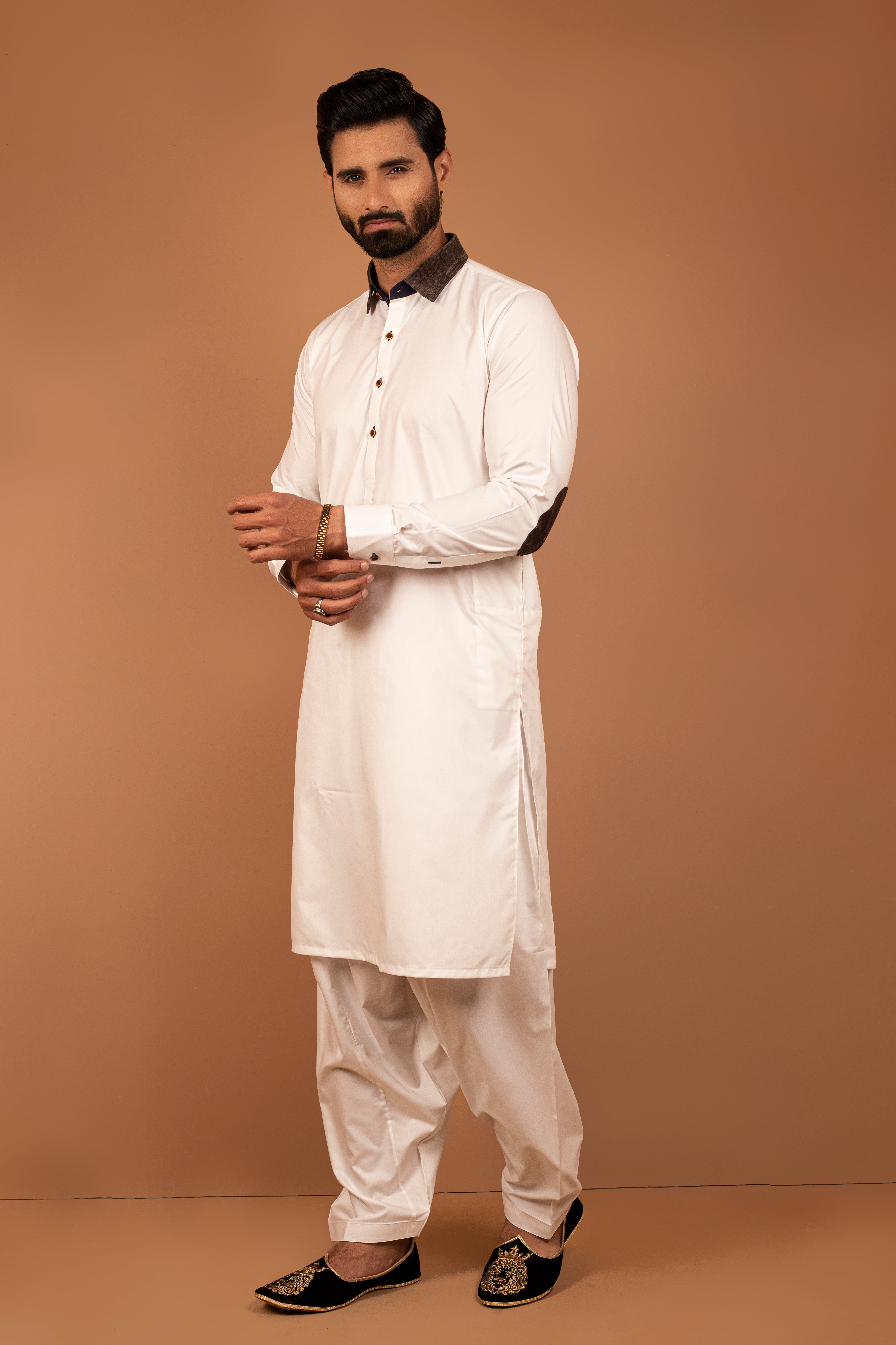 White Cotton Blend Shalwar Kameez (2-Piece) - Image 1
