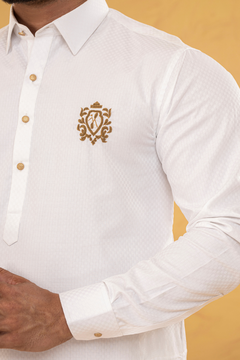 White Embroidered Cotton Shalwar Kameez (2-Piece) - Image 2