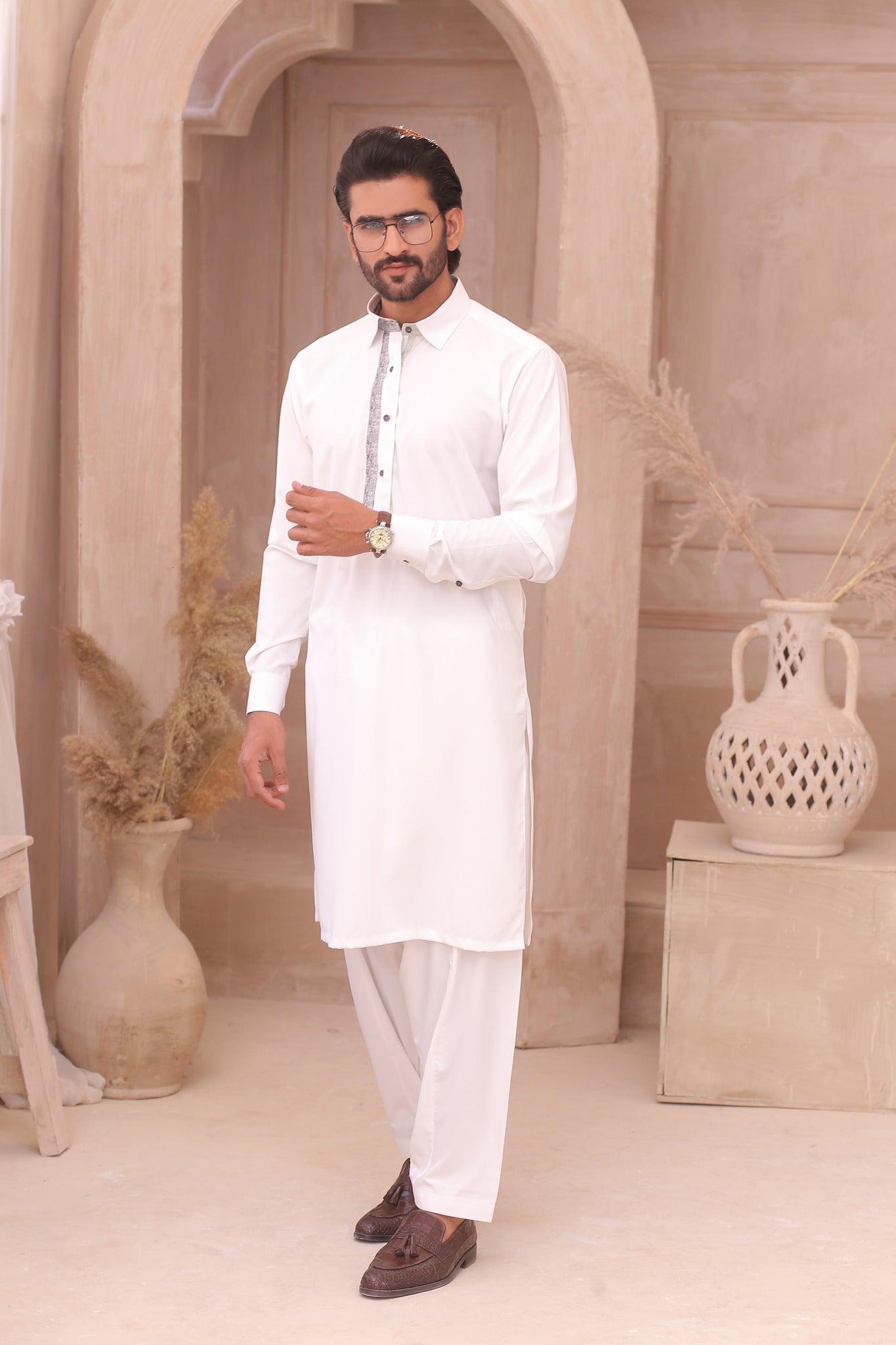White Embroidered Cotton Shalwar Kameez (2-Piece) - Image 1