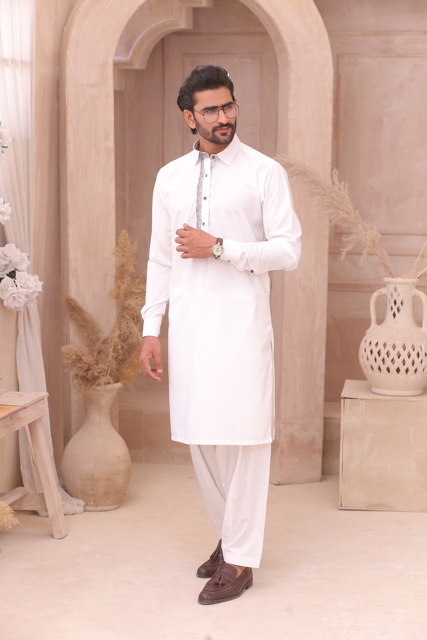 White Embroidered Cotton Shalwar Kameez (2-Piece) - Image 2