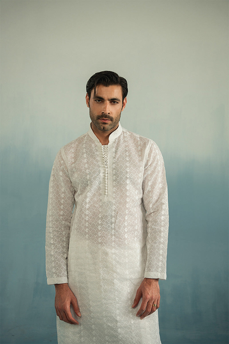 Pearl White Embroidered Cotton Shalwar Kameez (2-Piece) - Image 3