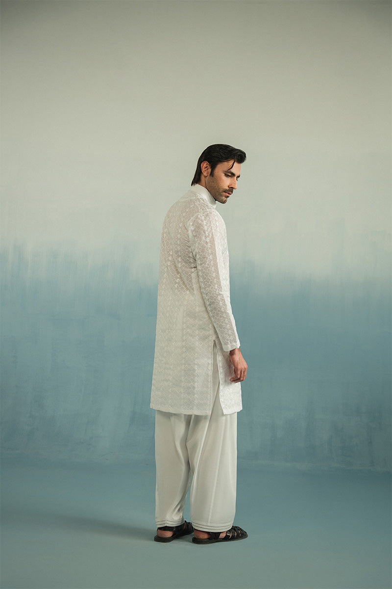 Pearl White Embroidered Cotton Shalwar Kameez (2-Piece) - Image 5