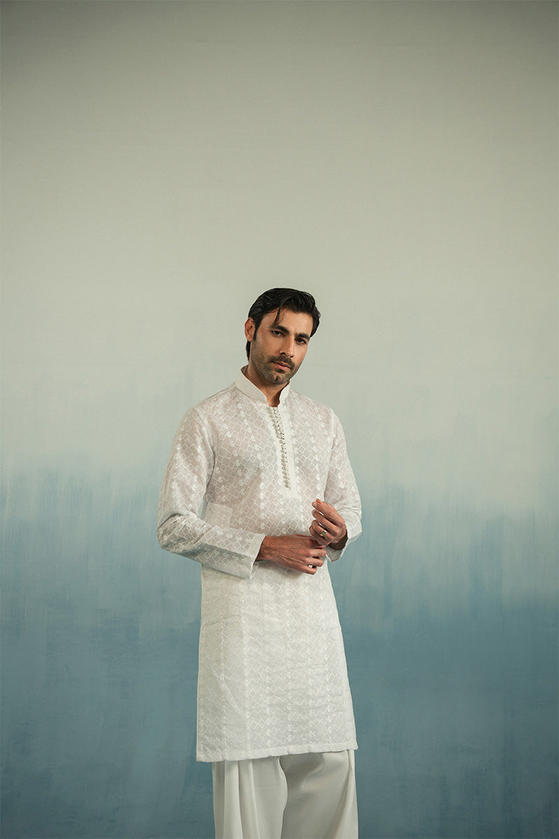 Pearl White Embroidered Cotton Shalwar Kameez (2-Piece) - Image 6