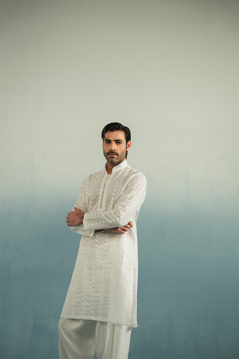 Pearl White Embroidered Cotton Shalwar Kameez (2-Piece) - Image 7
