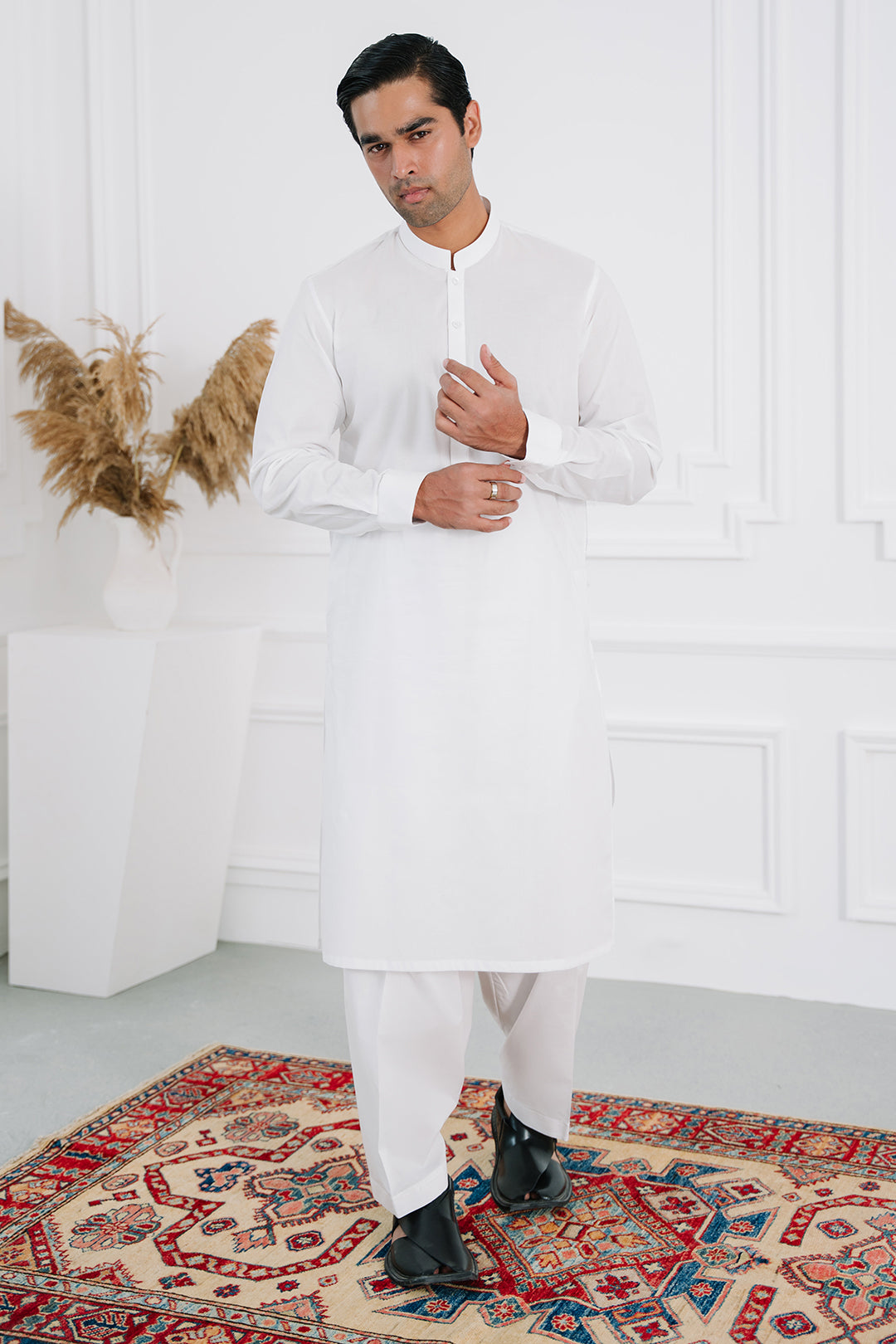 White Cotton Shalwar Kameez Fabric (Unstitched 2-Piece) - Image 29