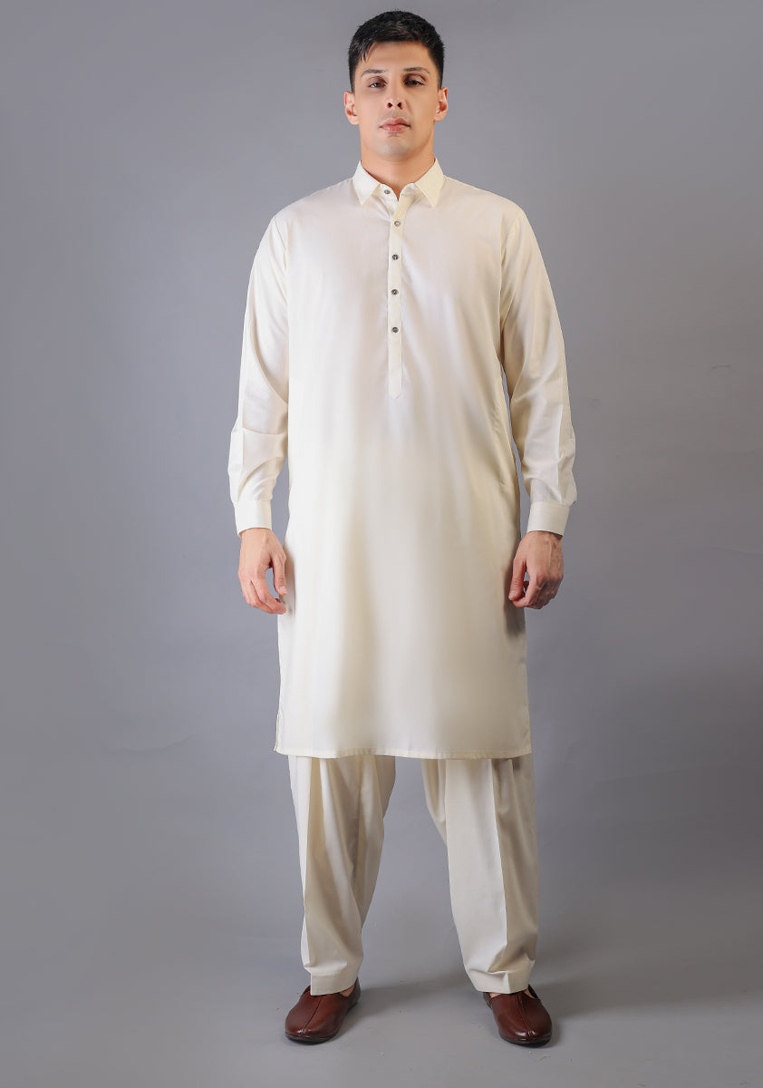 Whisper White Poly Viscose Shalwar Kameez (2-Piece) - Image 1