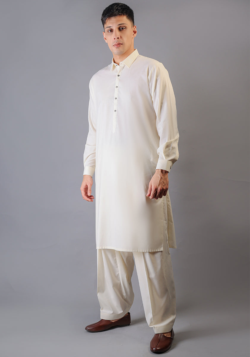 Whisper White Poly Viscose Shalwar Kameez (2-Piece) - Image 2
