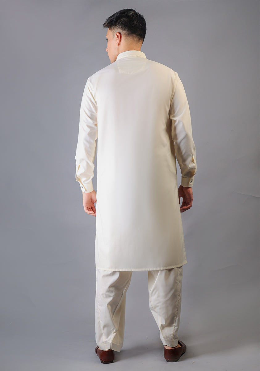 Whisper White Poly Viscose Shalwar Kameez (2-Piece) - Image 3
