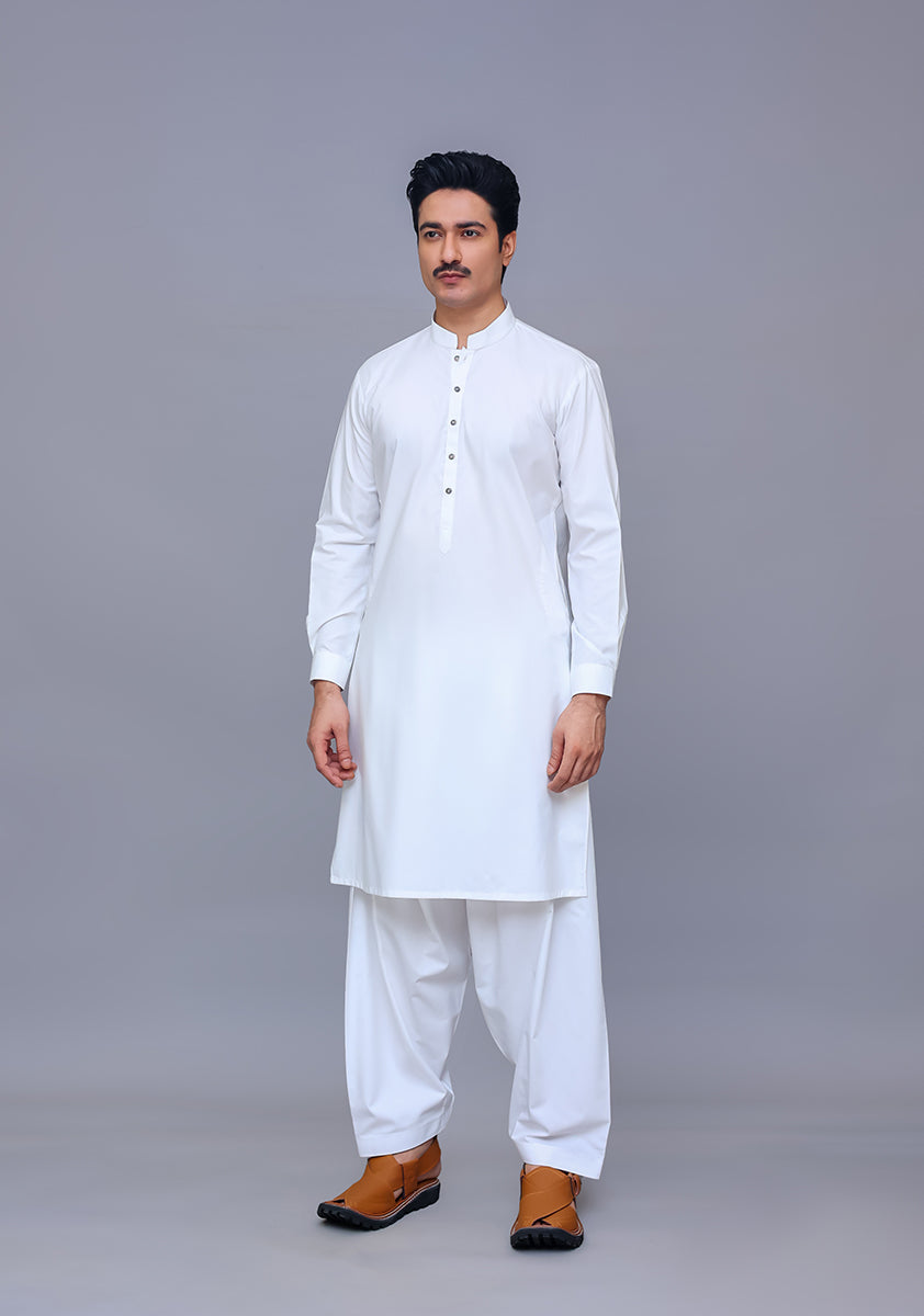Bright White Poly Viscose Slim Fit Shalwar Kameez (2-Piece) - Image 2