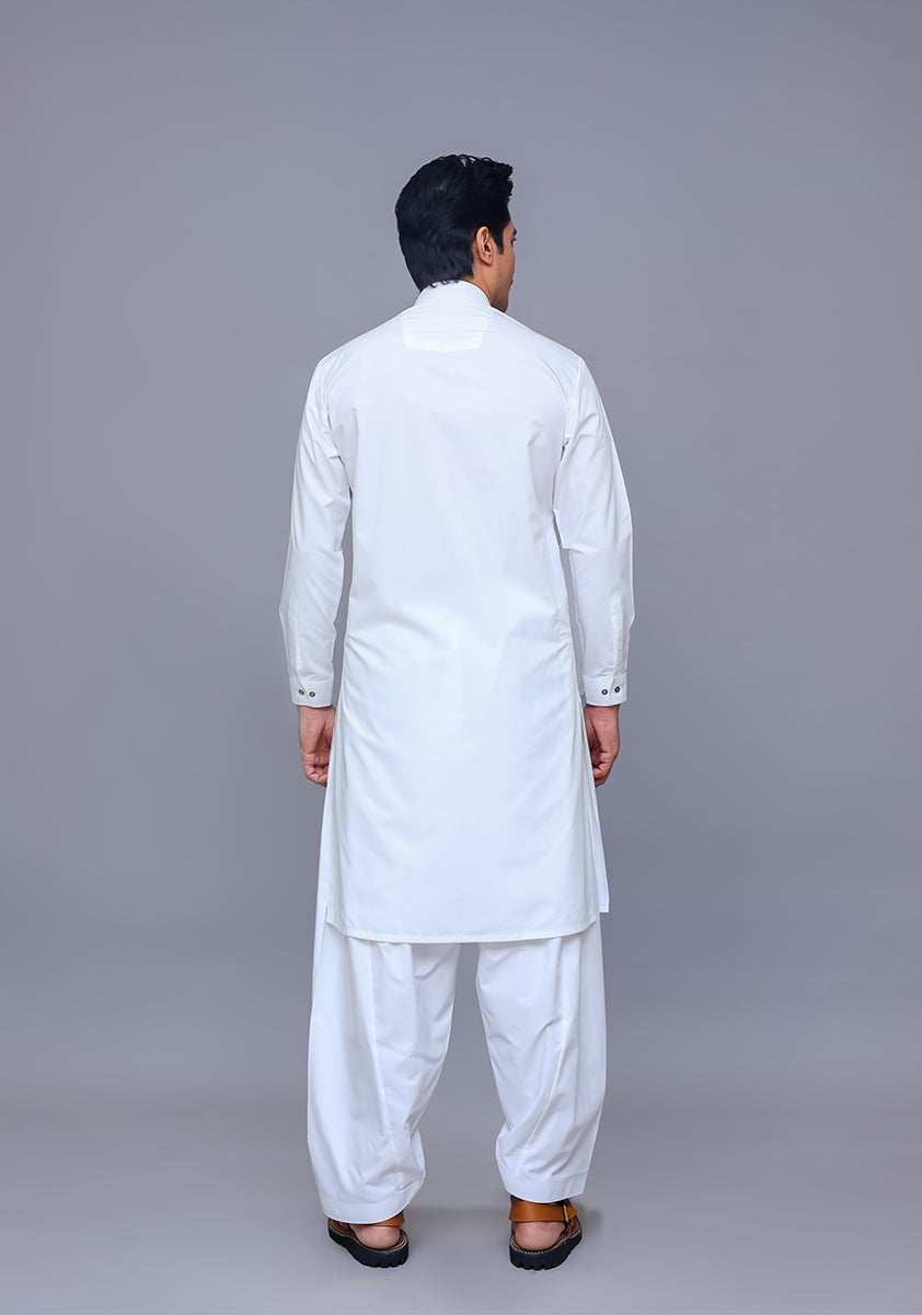 Bright White Poly Viscose Slim Fit Shalwar Kameez (2-Piece) - Image 3