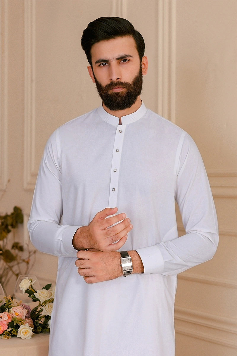 White Wash & Wear Shalwar Kameez (2-Piece) - Image 4