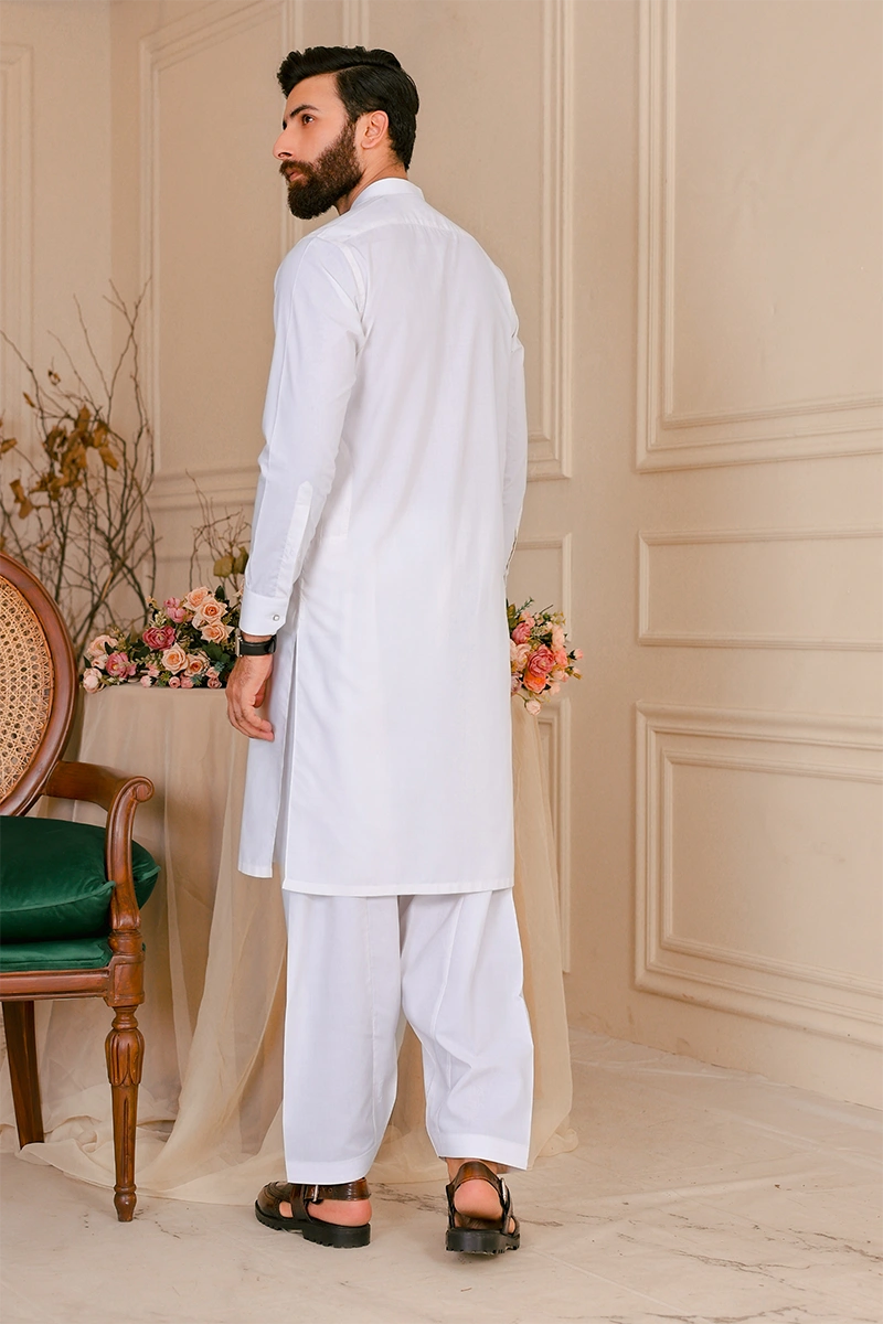 White Wash & Wear Shalwar Kameez (2-Piece) - Image 5