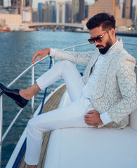 White Thread-Embroidered Suiting Fabric 2-Piece Tuxedo - Image 2