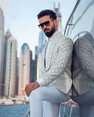 White Thread-Embroidered Suiting Fabric 2-Piece Tuxedo - Image 3