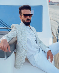 White Thread-Embroidered Suiting Fabric 2-Piece Tuxedo - Image 4